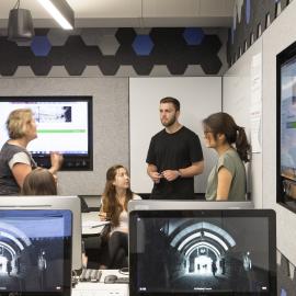 Students in Brennan MacCallum Learning Hub Studio 