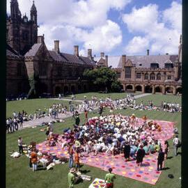 Large Group of Students Playing Twister in the Quadrangle During Orientation Week 1996