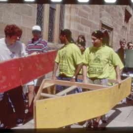Student Footrace in Pretend Boats in Quadrangle During Orientation Week 1997