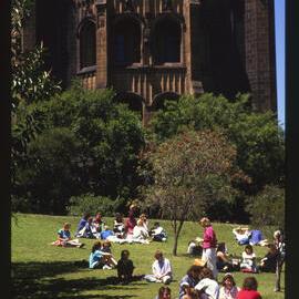 Students Sitting on Lawn West of MacLaurin Hall
