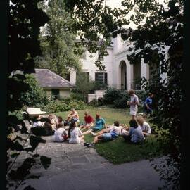 Students Sitting on Lawn at Holme Building