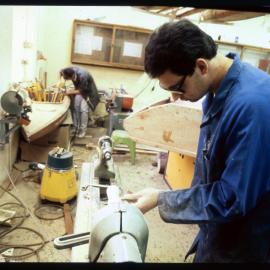 Education Students in Industrial Arts Woodturning Workshop 