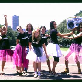 Dance Soc Member in Tutu's Posing on Front Lawn