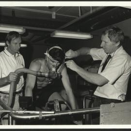Faculty of Health Sciences Cumberland College - Dr G Davis (l) and Dr G Gass (r) Attending to Breath Testing Appliance