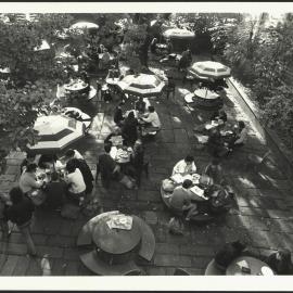 Staff and Students at Lunch Outdoors at Holme Building Garden, the 'Bevery' Courtyard