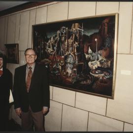 Artist James Gleeson with Pamela Bell, Curator Viewing His Works in the Library