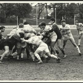 Players in a Scrum at Intercollegiate Football St Paul's vs St John's