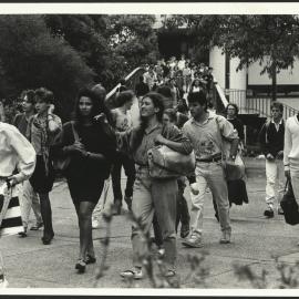 Students Coming Off City Road Bridge on Their Way to University and Lectures