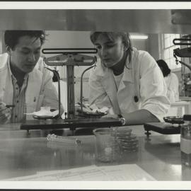 Students in Laboratory with Beam Balance