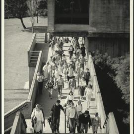 Students on Raised Walkway from Biochemistry to Wentworth Building