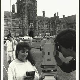Engineering Students Surveying on Front Lawn