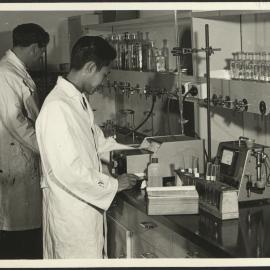 Pharmaceutical Chemistry Laboratory Two Students Standing at a Work Bench