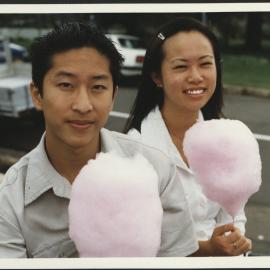 Two Students with Pink Fairy Floss During Orientation/O-Week 1999