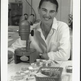 Kirsty Owen, PhD Student in Agriculture with Microscope