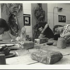Sydney College of the Arts (SCA) Students in Ceramics Studio Working on Pottery Turntables