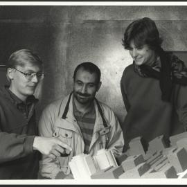 Three Architecture Students with Model Buildings