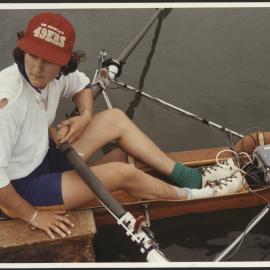 Health Sciences Student on Rowing Scull with Monitoring Equipment