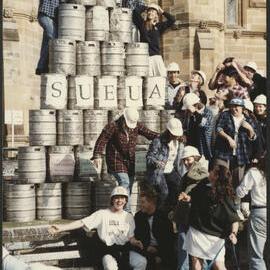 Good Morning Australia - Engineering Students Undergraduate Association (SUEUA) with Beer Keg Tower on Front Lawn