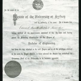 Testamur of Edward Althorp Mitchell Merewether