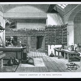 Drawing of Faraday's Laboratory at the Royal Institution