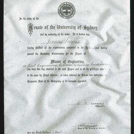 Testamur of James Vicars