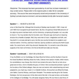 Beatrice Wines Description of the Great Hall - Transcript