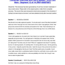 Interview with Harry Messel - Why I Am Here - Segment 13 of 14 - Transcript