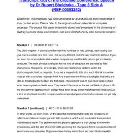 Out of the Crucible Conference, Speech by Dr Rupert Sheldrake - Tape 5 Side A - Transcript