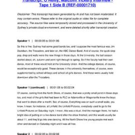 O’Reilly, Malcolm Vickery Interview - Tape 1 Side B - Transcript