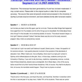 Interview with Harry Messel - Excellence - Segment 3 of 14 - Transcript