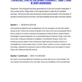 Visit of the Greek President - Tape 1 Side B - Transcript