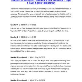 Bridges, Frederick Peter Interview - Tape 1 Side A - Transcript