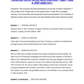 Birch, Arthur John Interview - Tape 1 Side A - Transcript