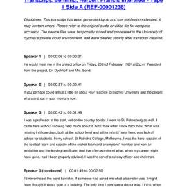 Benning, Herbert Francis Interview - Tape 1 Side A - Transcript