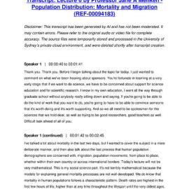 Lecture 6 by Professor Jane A Menken - Population Distribution: Mortality and Migration - Transcript
