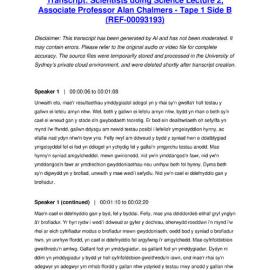 Scientists doing Science Lecture 2, Associate Professor Alan Chalmers - Tape 1 Side B - Transcript