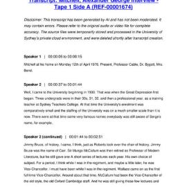Mitchell, Alexander George Interview - Tape 1 Side A - Transcript