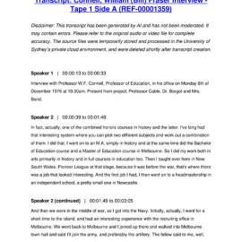 Connell, William (Bill) Fraser Interview - Tape 1 Side A - Transcript