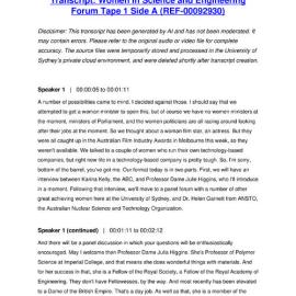 Women in Science and Engineering Forum Tape 1 Side A - Transcript