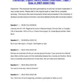 Pigott, Henry Robert Interview - Tape 1 Side A - Transcript