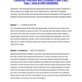 Professor Peter Platt Interviewed by Meredith Taylor - Tape 1 Side B - Transcript