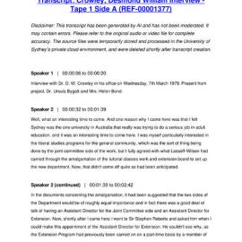 Crowley, Desmond William Interview - Tape 1 Side A - Transcript