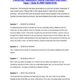 Maddison, David Clarkson Interview - Tape 1 Side B - Transcript