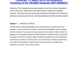 TV News Film of the Graduation Ceremony of the 100,000th Graduate - Transcript