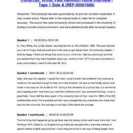 White, Paul Hamilton Hume Interview - Tape 1 Side A - Transcript