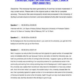 Ryan, JA Interview - Tape 1 Side A - Transcript