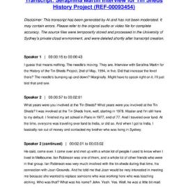 Seraphina Martin Interview for Tin Sheds History Project - Transcript