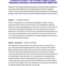 Lecture 7 by Professor Robert M May - Population Dynamics: Communities - Transcript