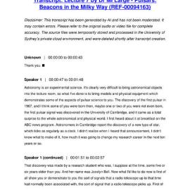 Lecture 7 by Dr MI Large - Pulsars: Beacons in the Milky Way - Transcript