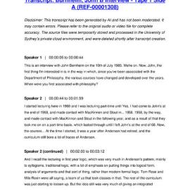 Burnheim, John B Interview - Tape 1 Side A - Transcript